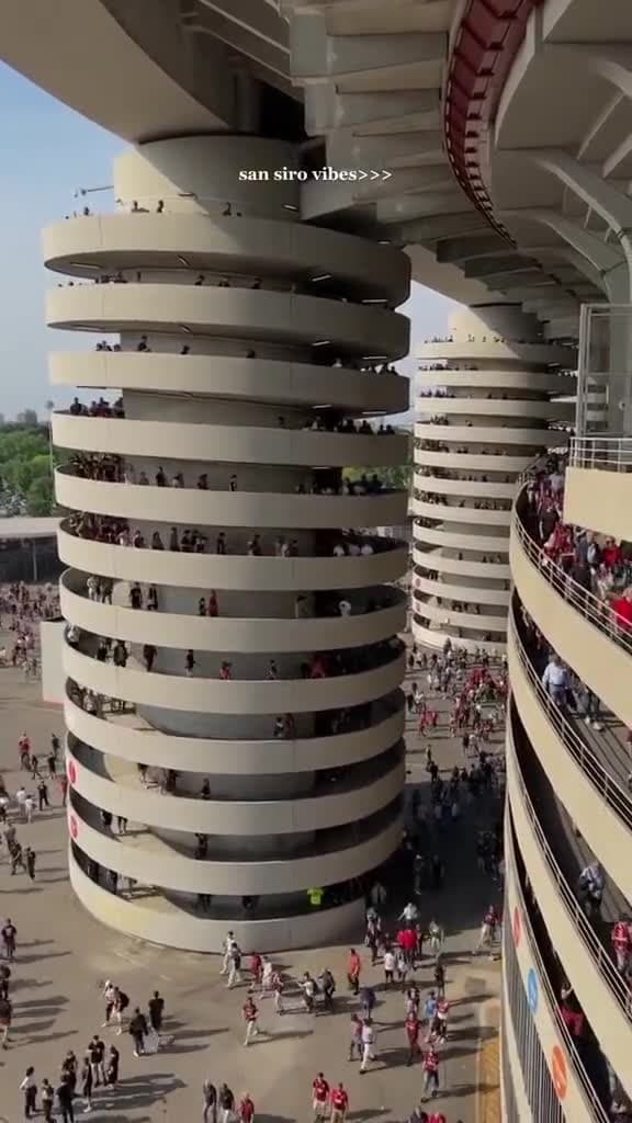 Video thumbnail for The Stadio Meazza, commonly known as San Siro, is a football stadium in Milan. Its walkways are spiral shaped and the motion of the walking people gives you the illusion of an automatic rotation.