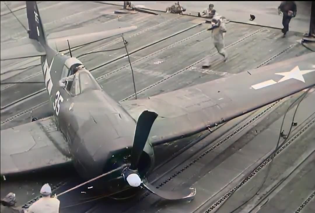 Video thumbnail for 1944: F6F Hellcat Crash Lands Onto Aircraft Carrier