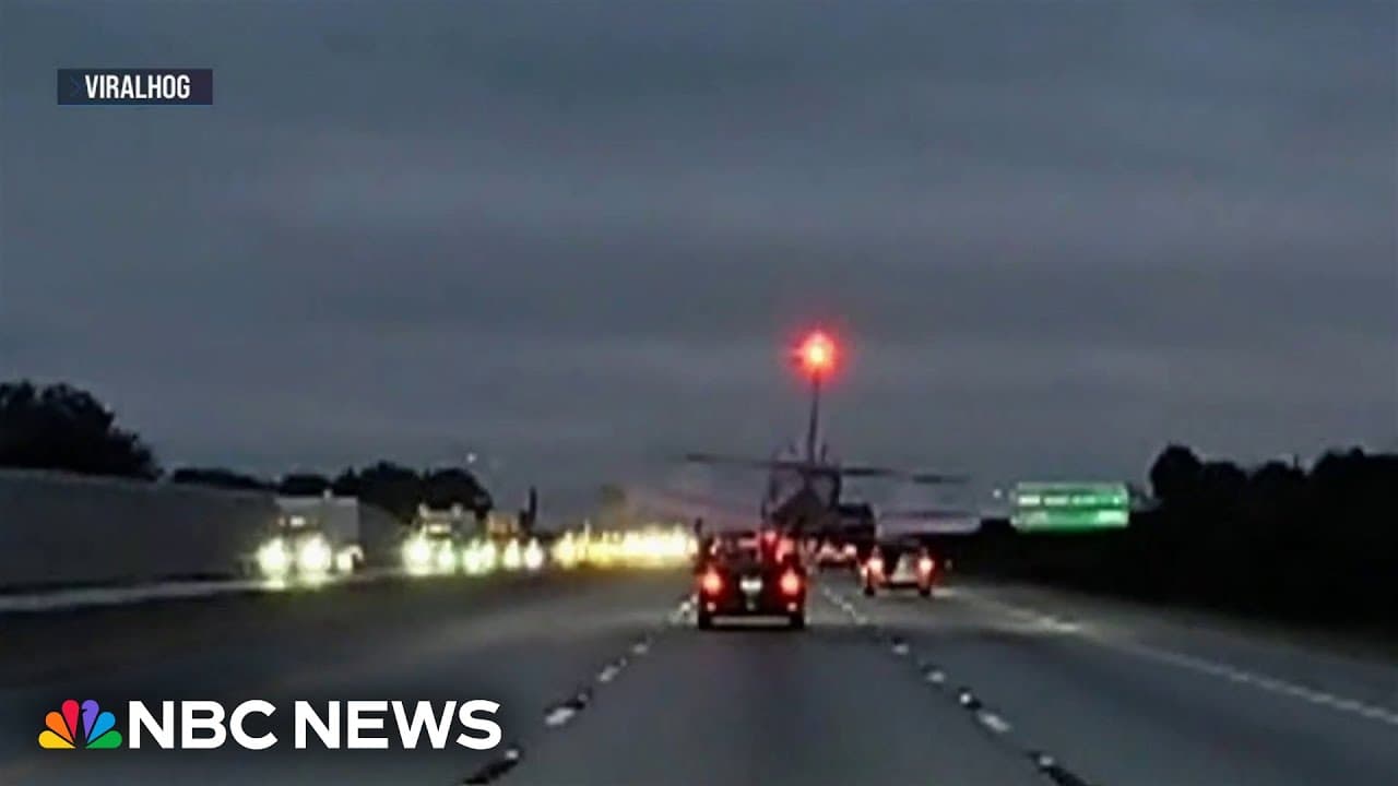 YouTube thumbnail for Plane making emergency landing on highway, colliding with car