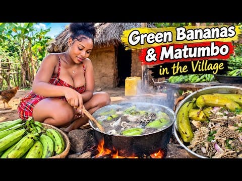 YouTube thumbnail for Cooking Traditional Village Food: Green Bananas & Matumbo | Alice Africa