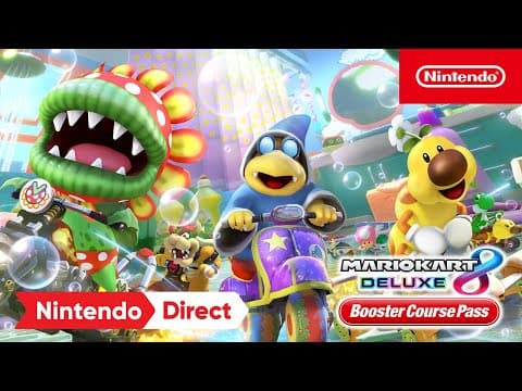YouTube thumbnail for Mario Kart 8 Deluxe Wave 5 - A new course is revealed alongside Wiggler, Kamek, and Petey Piranha!
