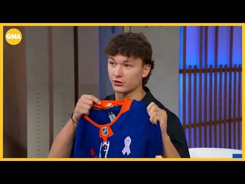 YouTube thumbnail for Matthew Schaefer Shows Jersey That Honors His Late Mom