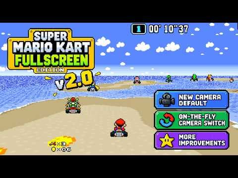 YouTube thumbnail for Super Mario Kart — FULLSCREEN v2.0! A New Camera for the SNES Classic