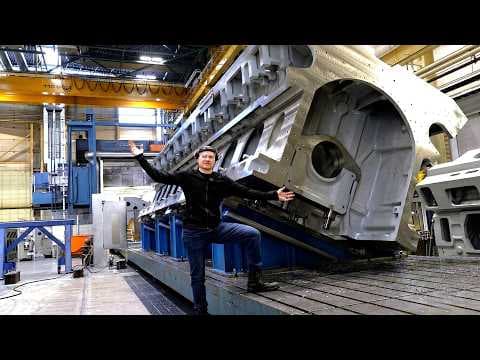 YouTube thumbnail for Machining a 100-Ton Engine Block: 10 Tons of Metal Chips!