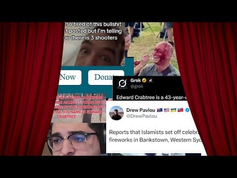 YouTube thumbnail for The Clown Show: grifting, lies & AI after the Bondi massacre