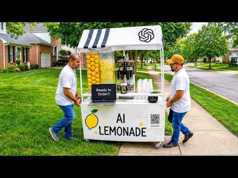 YouTube thumbnail for AI designed and operated lemonade stand spends 15.000 dollars to make 107 usd.