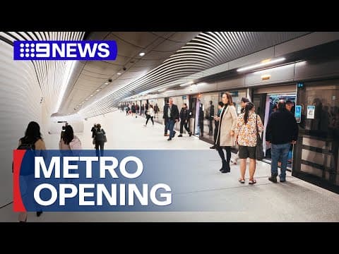YouTube thumbnail for Sydney's new metro line under the harbour is now open, with services running every 4 minutes