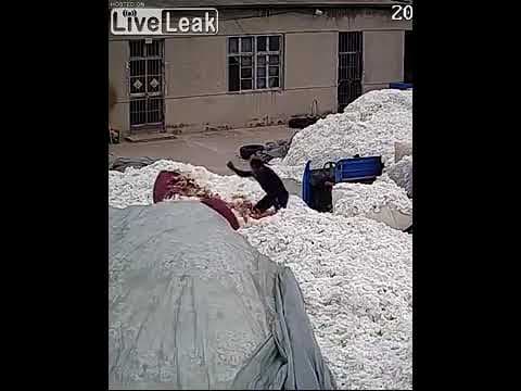 YouTube thumbnail for Using a lighter to open plastic bags at a cotton factory