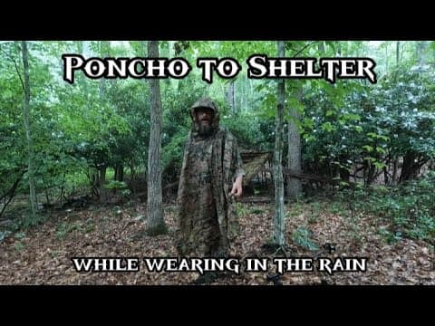 YouTube thumbnail for Easy poncho shelter while wearing in the pouring rain