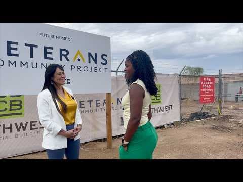 YouTube thumbnail for 50-Home veterans village under construction in Glendale, and homeless veterans are waiting (Nazi Woke village cause ya know we commiting a genocide RIGHT NOW!)