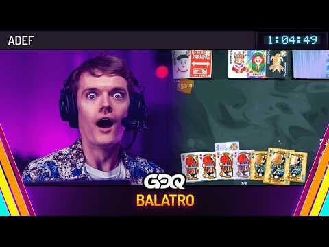 YouTube thumbnail for Balatro by adef in 1:04:49 - Summer Games Done Quick 2026