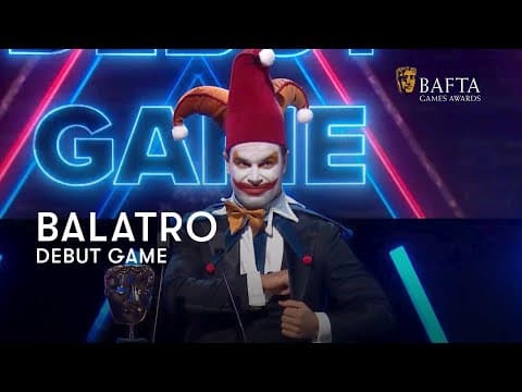 YouTube thumbnail for Ben Starr recieves Balatro's BAFTA award in a clown costume