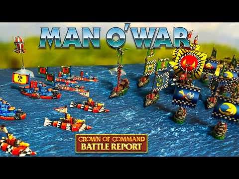 YouTube thumbnail for 'Man O' War Battle Report Orcs & Dwarfs' - Crown Of Command Games