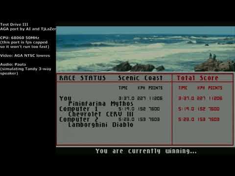 YouTube thumbnail for Test Drive III - Amiga AGA port by AI and TjLaZer