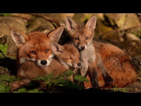 YouTube thumbnail for Fox family settles down for a nap