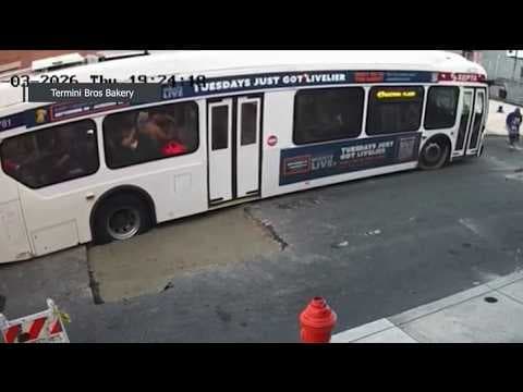 YouTube thumbnail for SEPTA bus gets caught in fresh concrete in South Philly