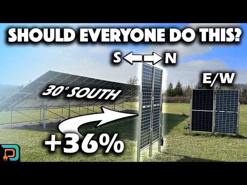 YouTube thumbnail for N/S vertical bifacial panels provide 85% of standard panels sloped mounting, Everyday Dave, YouTube