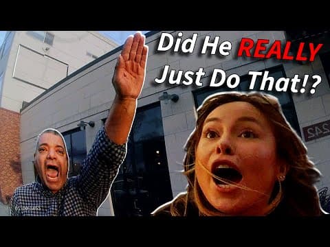 YouTube thumbnail for Enraged Karen Destroys Protesters Sign, Man Throws Nazi Salute