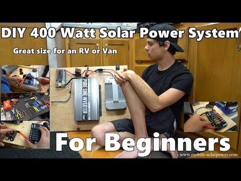 YouTube thumbnail for DIY 400 Watt 12 volt Solar Power System Beginner Tutorial