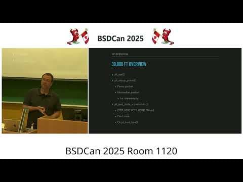 YouTube thumbnail for A new BSDCan video has been posted:  A packet's journey through pf By Kristof Provost