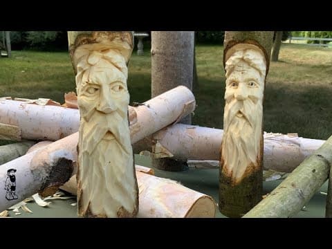 YouTube thumbnail for [42:15] Whittling a small bearded man in a stick
