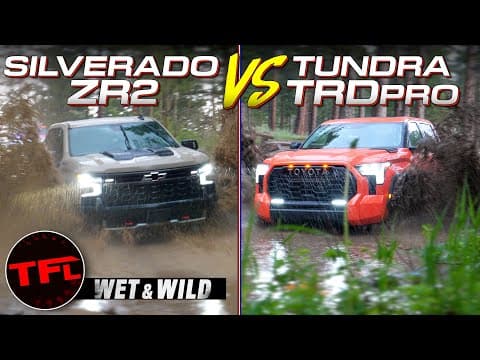 YouTube thumbnail for Chevy Silverado ZR2 vs Toyota Tundra TRD Pro Off-Road - Same Bad Weather But Which One Wins?