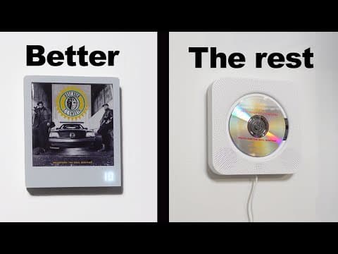 YouTube thumbnail for Album wall art that plays itself - km5 CP1 wall-hanging CD player