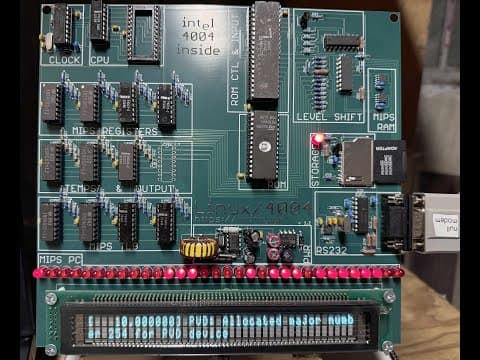 YouTube thumbnail for Linux running super slowly on the Intel 4004, where a simple "ls" command takes days to execute