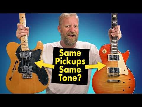 YouTube thumbnail for Telecaster vs. Les Paul but they both have the same pickups, set up, strings, and wiring