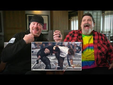 YouTube thumbnail for 25 years later, The Undertaker and Mick Foley watch their Hell in a Cell match together