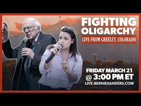 YouTube thumbnail for Bernie Sanders/ AOC livestream: hop in the comments if you watching