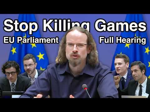 YouTube thumbnail for Stop Killing Games at the European Parliament | Full Hearing