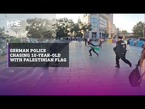 YouTube thumbnail for German police chase a 10-year-old boy with Palestinian flag during pro-Palestine protest in Berlin