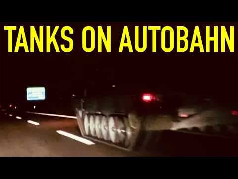 YouTube thumbnail for Leopard 2 tanks driving full speed on Autobahn