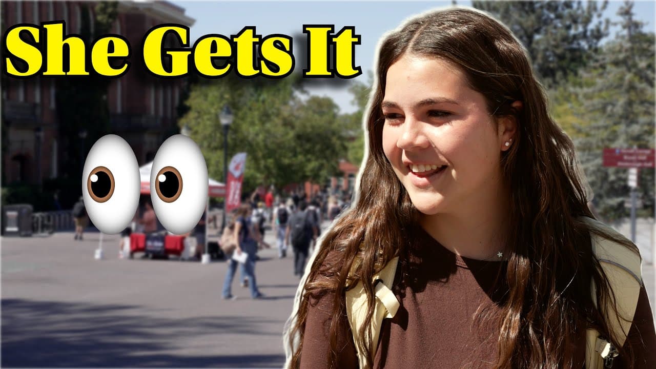 YouTube thumbnail for College Student Gets It, Says She'll Try Vegan!