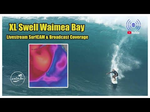 YouTube thumbnail for XL Swell Waimea Bay “Happening Live Now!” Nov 30, 2025