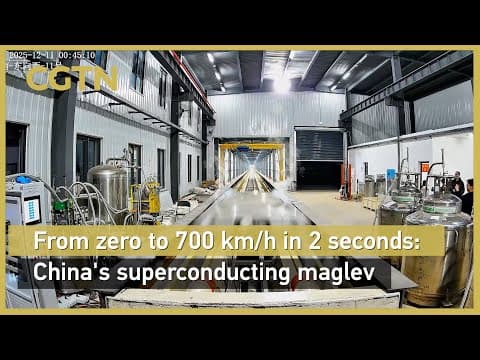 YouTube thumbnail for Chinese Maglev test vehicle sets world record, accelerating from 0 to 318 MPH in 2 seconds