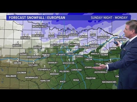 YouTube thumbnail for WFAA | Snow outlook for early next week, 14 day forecast