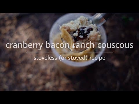 YouTube thumbnail for cranberry bacon ranch couscous cold soak hiking recipe