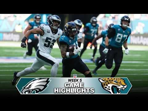 YouTube thumbnail for Philadelphia Eagles vs. Jacksonville Jaguars Game Highlights | 2026 NFL Season Week 5