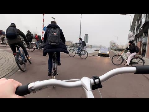 YouTube thumbnail for morning bike traffic during commute to Dutch university