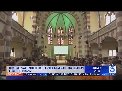 YouTube thumbnail for Hundreds attend church service generated by ChatGPT