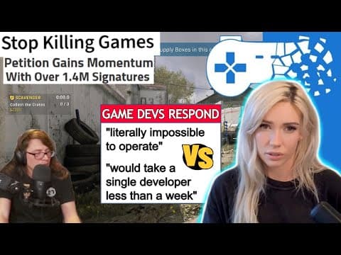 YouTube thumbnail for I asked 20 game developers about Stop Killing Games. [Alanah Pearce]