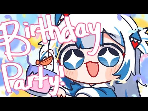 YouTube thumbnail for Gura's birthday stream will be today at 8PM EDT / 7PM CDT / 5PM PDT !