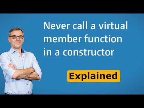 YouTube thumbnail for C++ Insights - Episode 72: Why you should never call a virtual member function in a constructor
