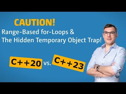 YouTube thumbnail for C++ Insights - Episode 66: How C++23 handles temporary objects in range-based for-loops