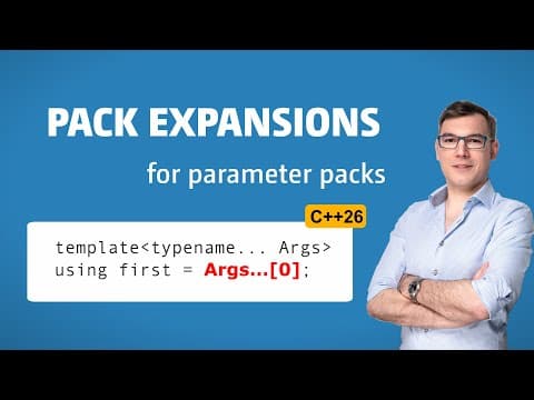 YouTube thumbnail for C++ Insights - Episode 65: C++26: Pack expansions for parameter packs