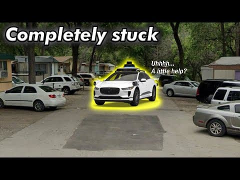 YouTube thumbnail for Waymo stuck on a straight empty road (Austin, TX)