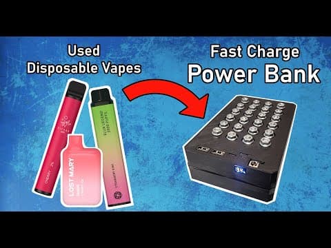 YouTube thumbnail for turning disposable vape batteries into a power bank (printed case)