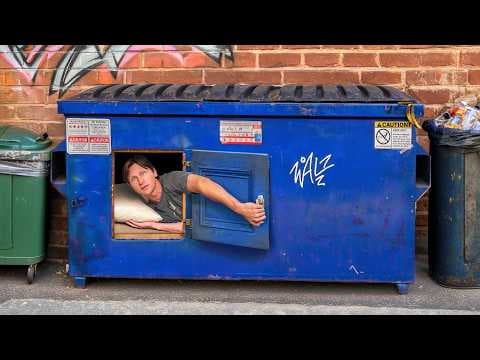 YouTube thumbnail for "I Built a Fake Dumpster for Stealth Camping"